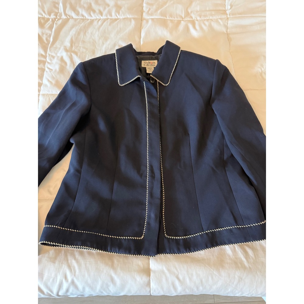 Style & Co. Collection Navy Blue Rope Trim Hidden Button Blazer Jacket Size 12